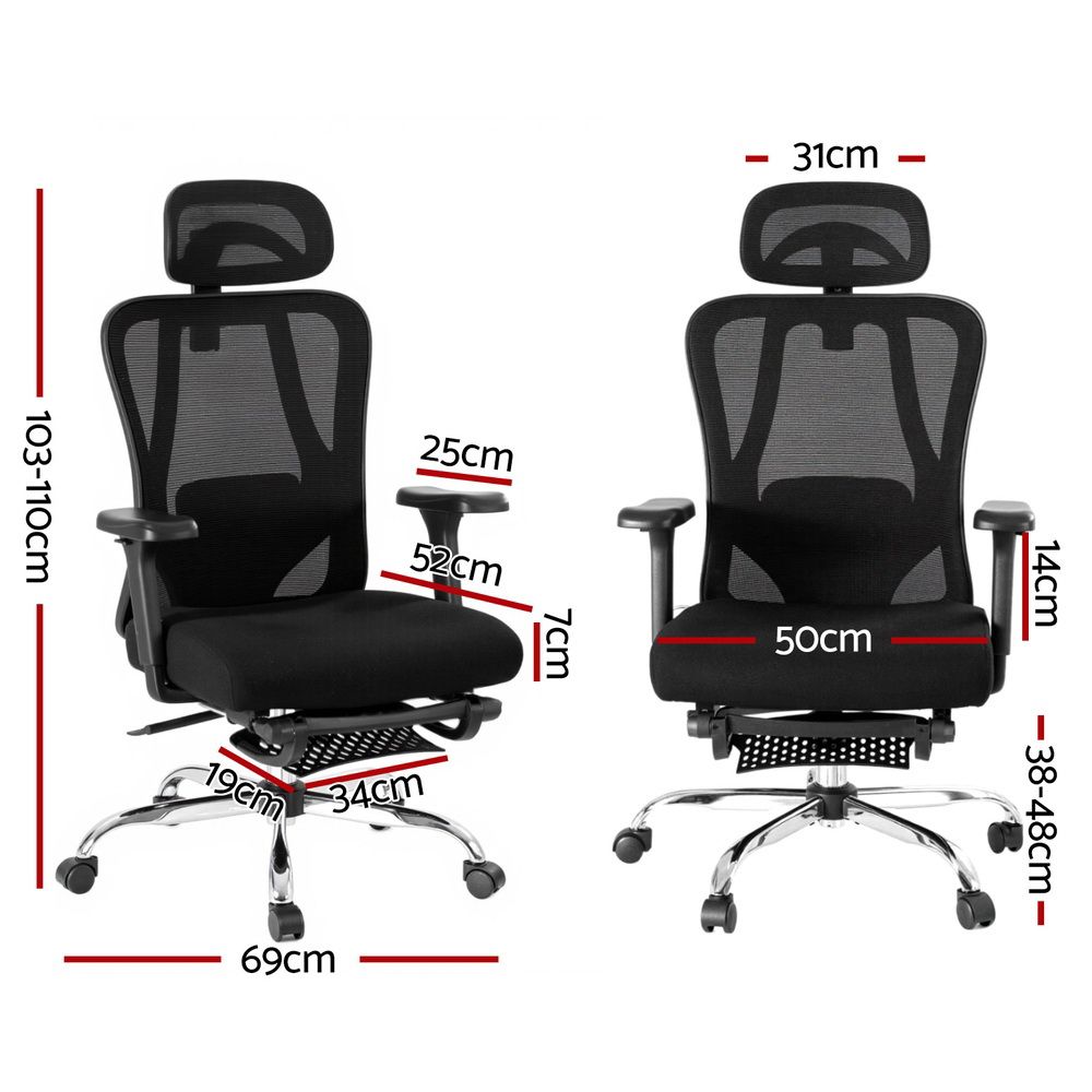 Artiss Ergonomic Mesh Office Chair Black-Furniture > Office > Office &amp; Desk Chairs-PEROZ Accessories