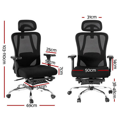 Artiss Ergonomic Mesh Office Chair Black-Furniture > Office > Office &amp; Desk Chairs-PEROZ Accessories