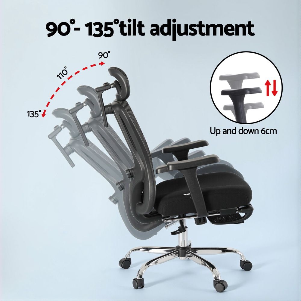 Artiss Ergonomic Mesh Office Chair Black-Furniture > Office > Office &amp; Desk Chairs-PEROZ Accessories
