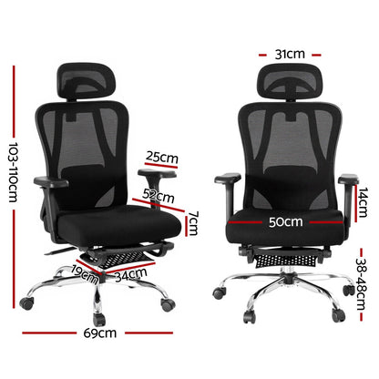 Artiss Ergonomic Mesh Office Chair Black-Furniture &gt; Office &gt; Office &amp; Desk Chairs-PEROZ Accessories