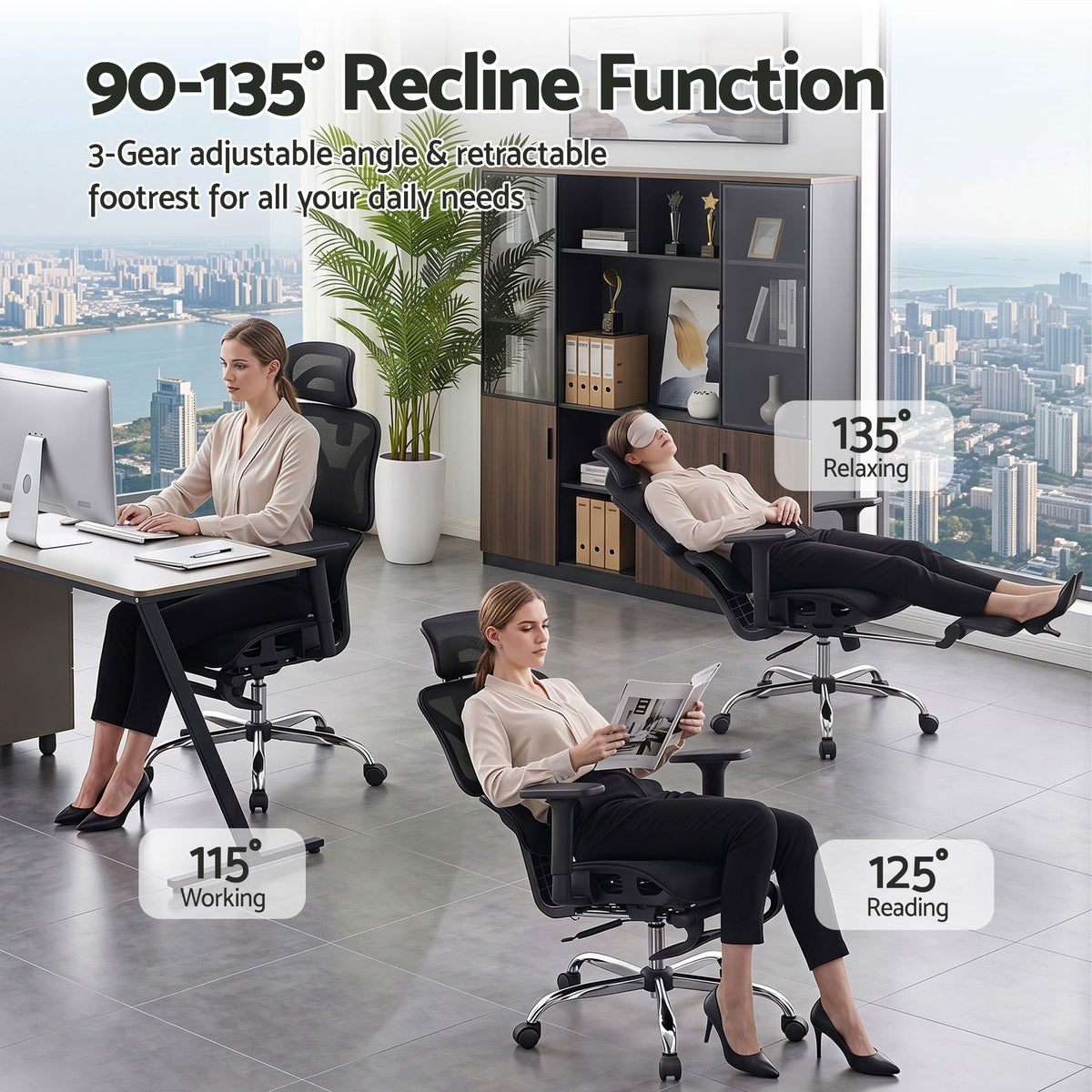 Artiss Ergonomic Office Chair Footrest Black-Furniture > Bar Stools &amp; Chairs-PEROZ Accessories