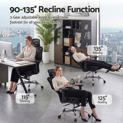 Artiss Ergonomic Office Chair Footrest Black-Furniture > Bar Stools &amp; Chairs-PEROZ Accessories