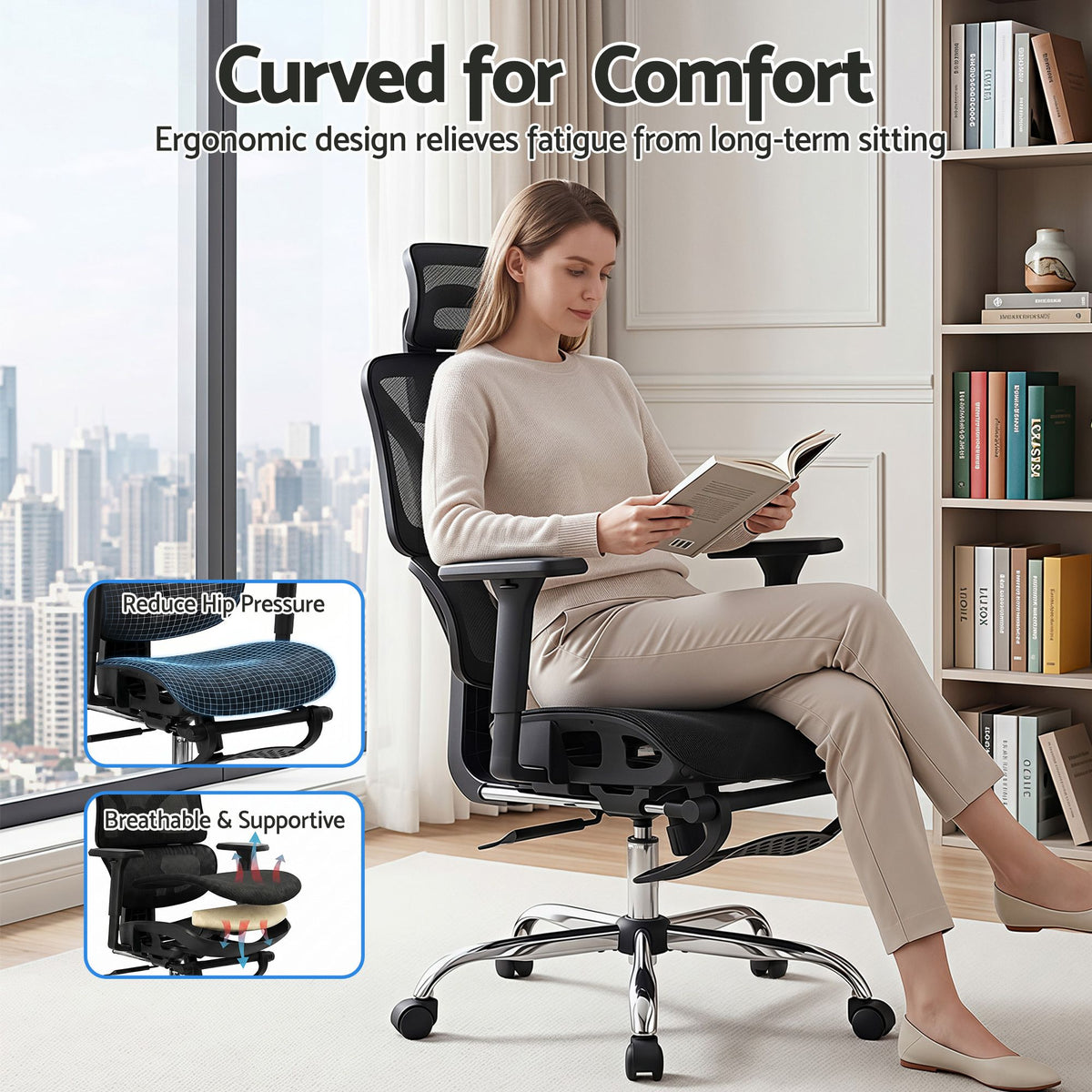 Artiss Ergonomic Office Chair Footrest Black-Furniture > Bar Stools &amp; Chairs-PEROZ Accessories