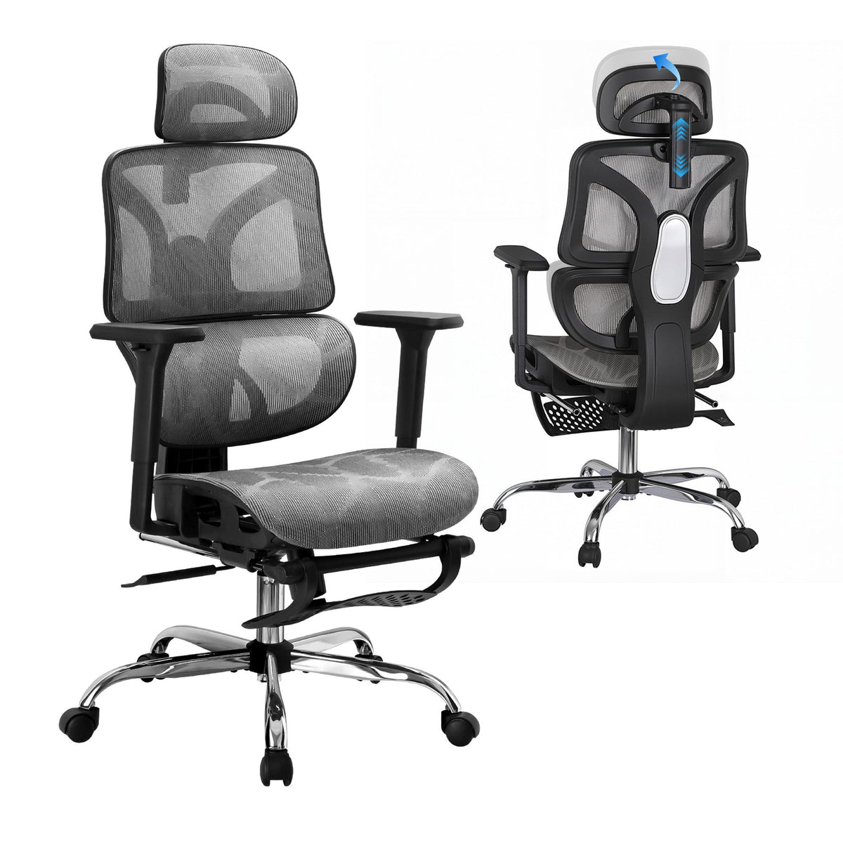Artiss Ergonomic Office Chair Footrest Grey-Furniture > Bar Stools &amp; Chairs-PEROZ Accessories