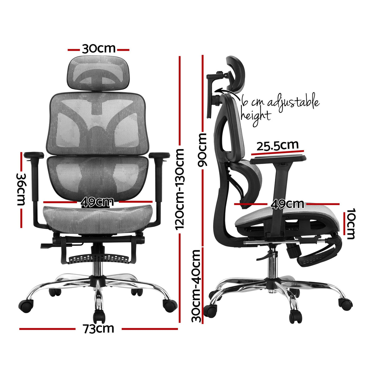 Artiss Ergonomic Office Chair Footrest Grey-Furniture > Bar Stools &amp; Chairs-PEROZ Accessories