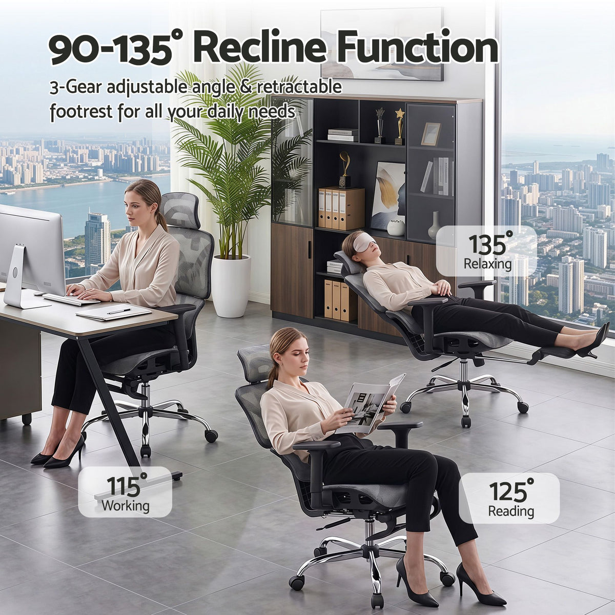 Artiss Ergonomic Office Chair Footrest Grey-Furniture > Bar Stools &amp; Chairs-PEROZ Accessories