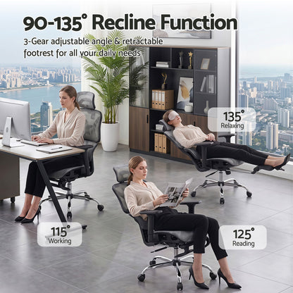 Artiss Ergonomic Office Chair Footrest Grey-Furniture > Bar Stools &amp; Chairs-PEROZ Accessories