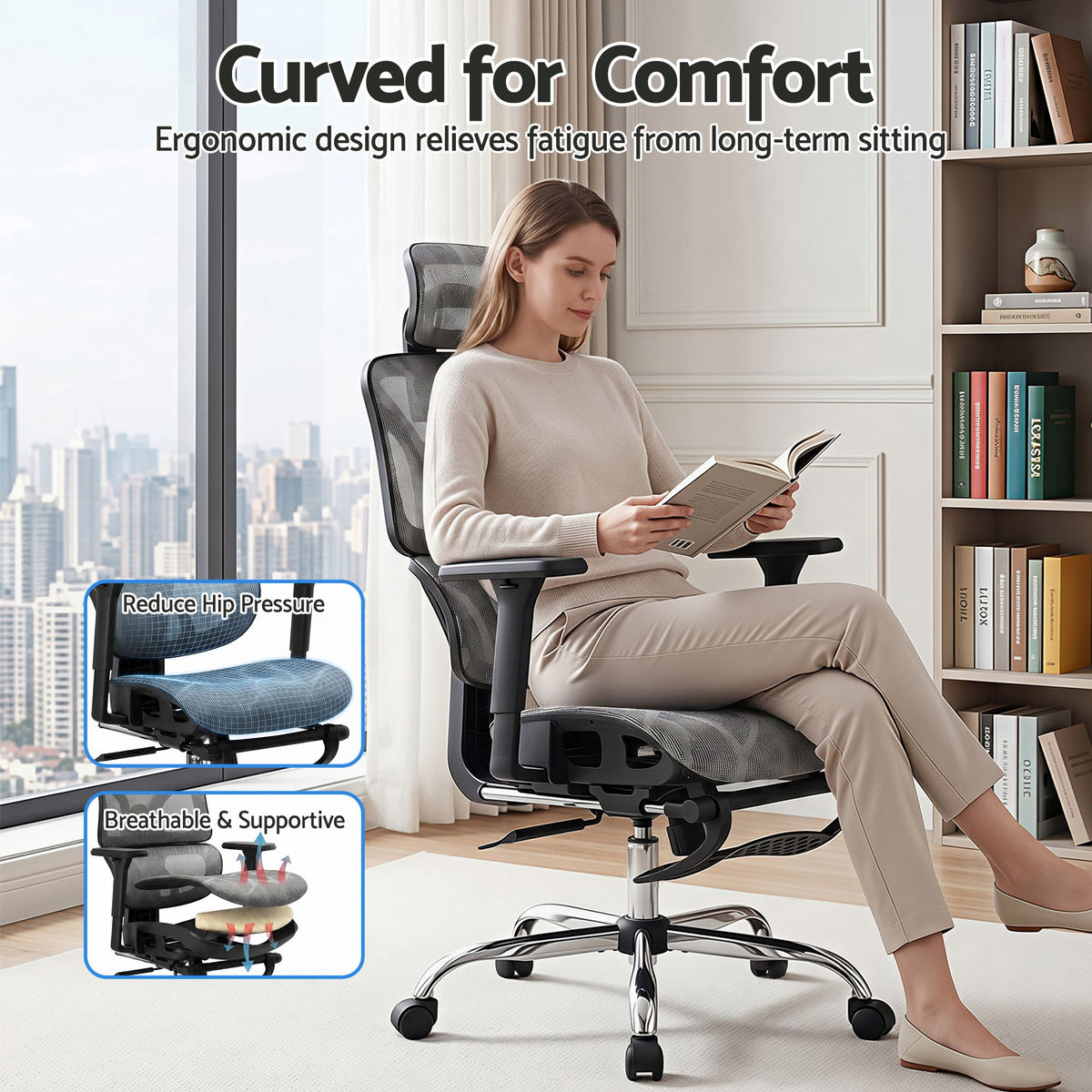 Artiss Ergonomic Office Chair Footrest Grey-Furniture > Bar Stools &amp; Chairs-PEROZ Accessories