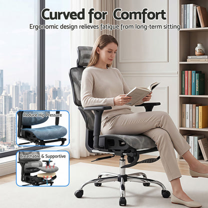 Artiss Ergonomic Office Chair Footrest Grey-Furniture > Bar Stools &amp; Chairs-PEROZ Accessories