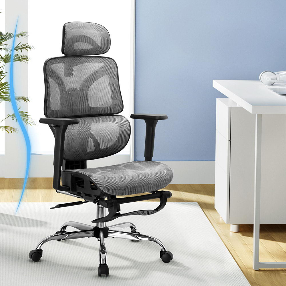Artiss Ergonomic Office Chair Footrest Grey-Furniture &gt; Bar Stools &amp; Chairs-PEROZ Accessories