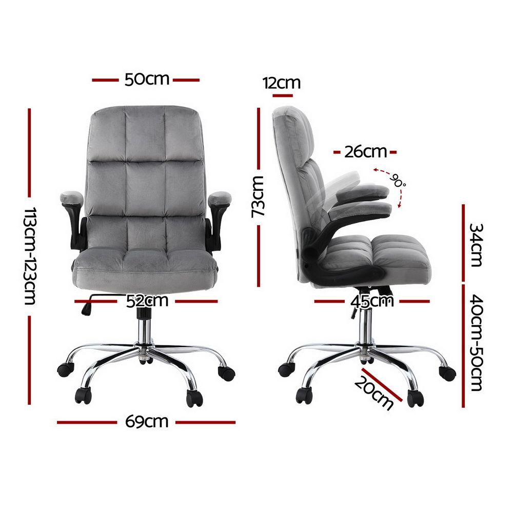Artiss Office Chair Velvet Seat Racing Gaming Computer Desk Chairs Armrest Grey-Furniture > Office > Office &amp; Desk Chairs-PEROZ Accessories