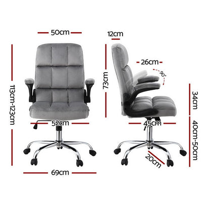 Artiss Office Chair Velvet Seat Racing Gaming Computer Desk Chairs Armrest Grey-Furniture > Office > Office &amp; Desk Chairs-PEROZ Accessories