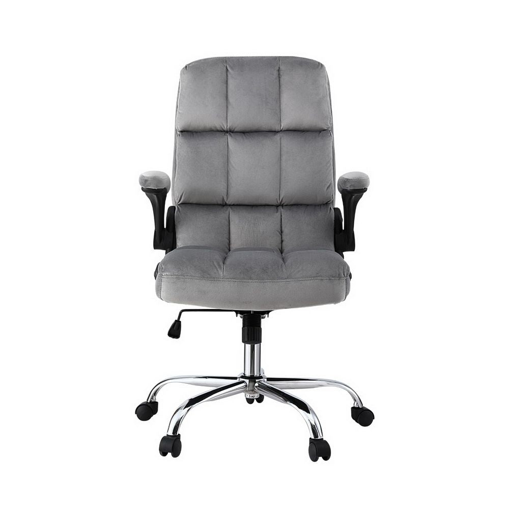 Artiss Office Chair Velvet Seat Racing Gaming Computer Desk Chairs Armrest Grey-Furniture > Office > Office &amp; Desk Chairs-PEROZ Accessories
