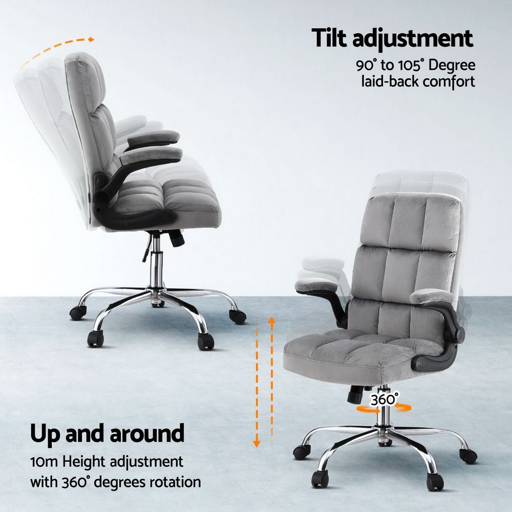 Artiss Office Chair Velvet Seat Racing Gaming Computer Desk Chairs Armrest Grey-Furniture > Office > Office &amp; Desk Chairs-PEROZ Accessories