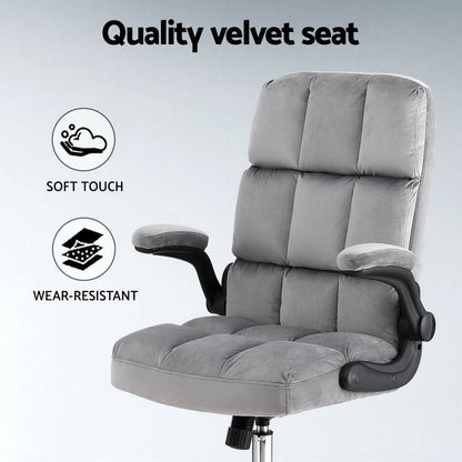 Artiss Office Chair Velvet Seat Racing Gaming Computer Desk Chairs Armrest Grey-Furniture > Office > Office &amp; Desk Chairs-PEROZ Accessories