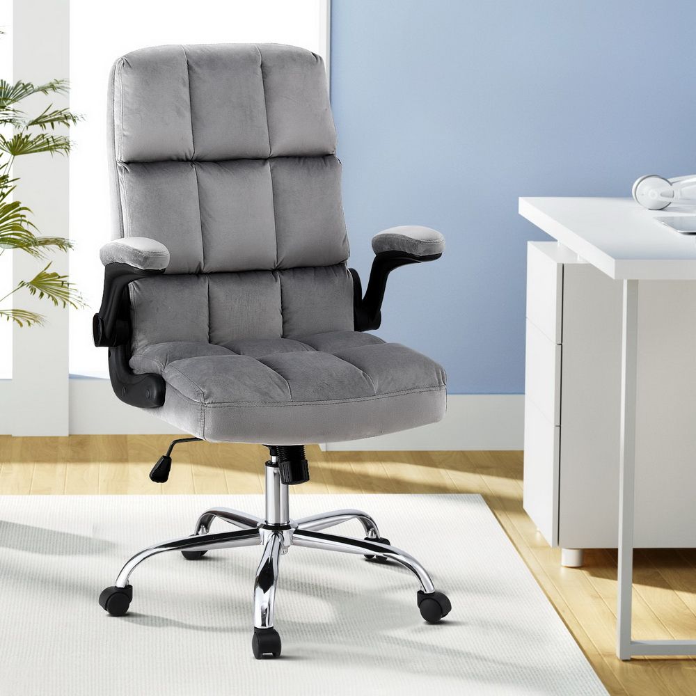 Artiss Office Chair Velvet Seat Racing Gaming Computer Desk Chairs Armrest Grey-Furniture > Office > Office &amp; Desk Chairs-PEROZ Accessories