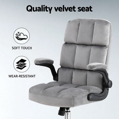 Artiss Office Chair Velvet Seat Racing Gaming Computer Desk Chairs Armrest Grey-Furniture &gt; Office &gt; Office &amp; Desk Chairs-PEROZ Accessories