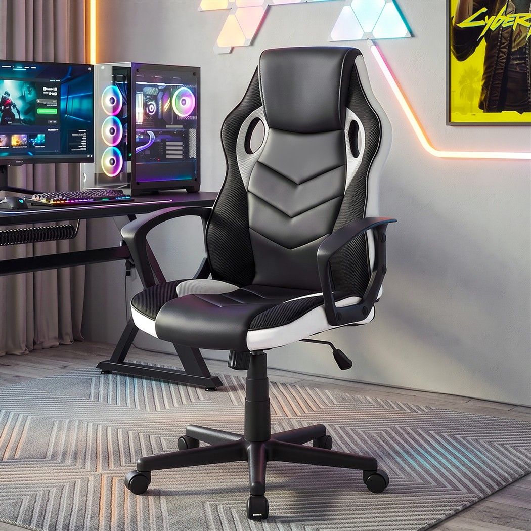 Astiss Gaming Office Chair Desk Racing Computer Chairs Executive Home Black &amp; White