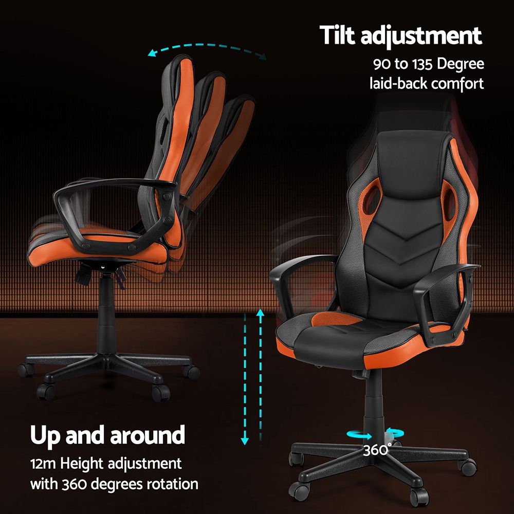 Artiss Gaming Office Chair Computer Executive Racing Chairs High Back Orange-Furniture > Office-PEROZ Accessories
