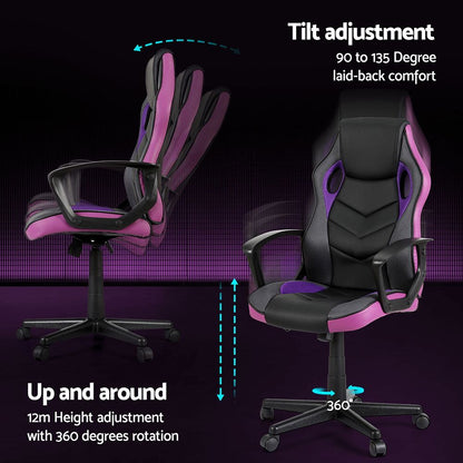 Artiss Gaming Office Chair Computer Chairs Purple-Furniture > Bar Stools &amp; Chairs-PEROZ Accessories