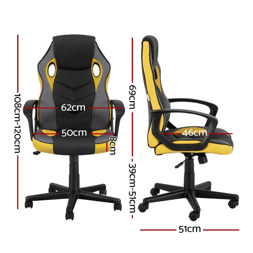 Artiss Gaming Office Chair Computer Executive Racing Chairs High Back Yellow-Furniture > Office-PEROZ Accessories