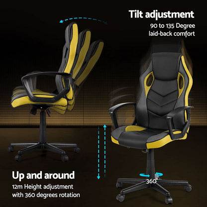 Artiss Gaming Office Chair Computer Executive Racing Chairs High Back Yellow-Furniture > Office-PEROZ Accessories