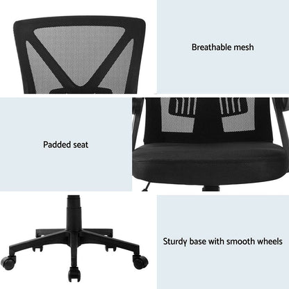 Artiss 2x Mesh Office Chair Mid Back Black-Furniture > Office > Office &amp; Desk Chairs-PEROZ Accessories