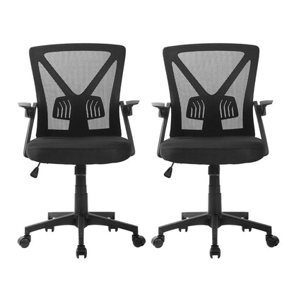 Artiss 2x Mesh Office Chair Mid Back Black-Furniture &gt; Office &gt; Office &amp; Desk Chairs-PEROZ Accessories