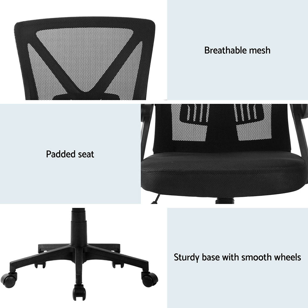 Artiss 2x Mesh Office Chair Mid Back Black-Furniture &gt; Office &gt; Office &amp; Desk Chairs-PEROZ Accessories