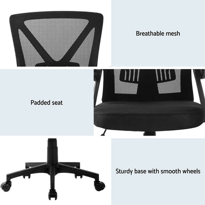 Artiss 2x Mesh Office Chair Mid Back Black-Furniture &gt; Office &gt; Office &amp; Desk Chairs-PEROZ Accessories