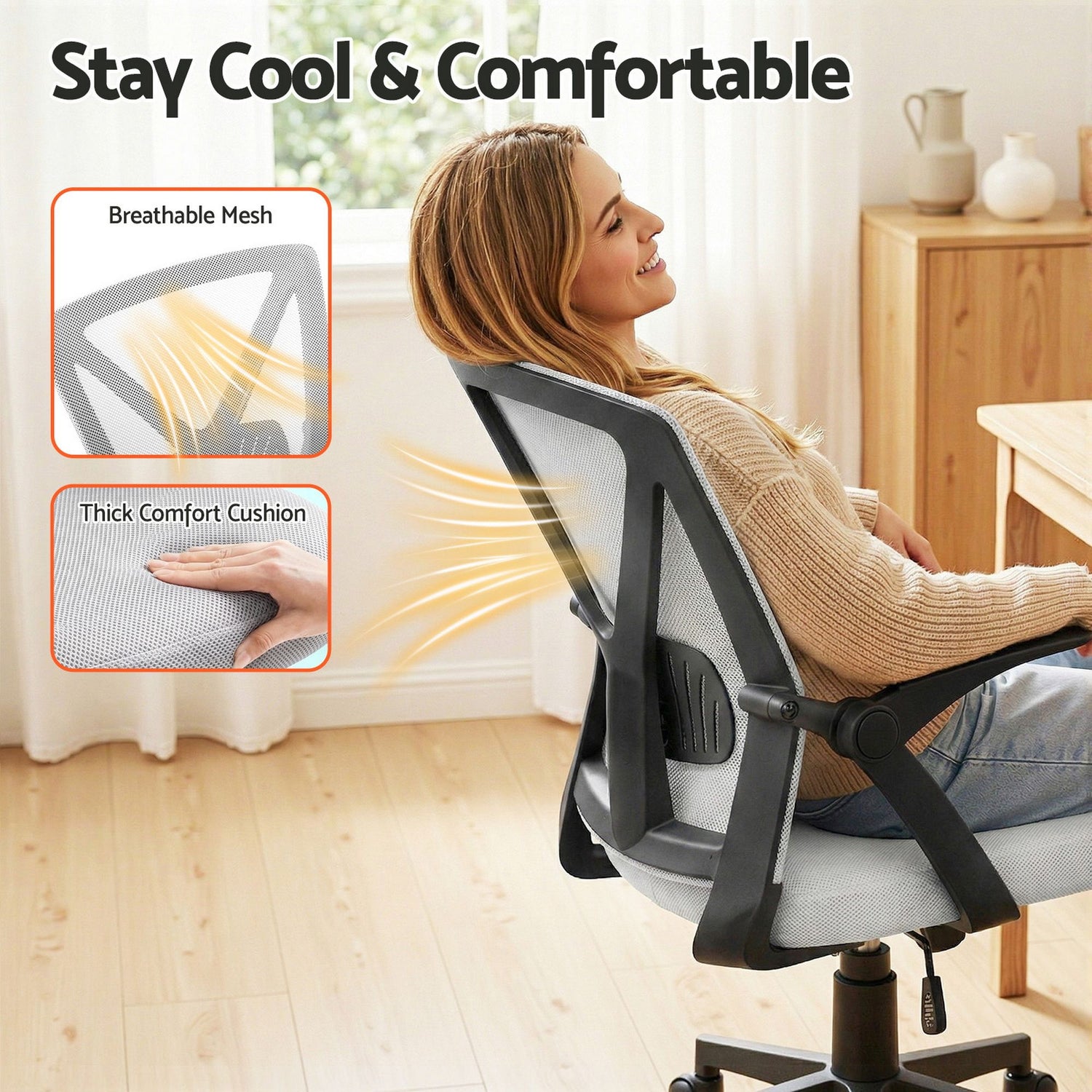 Artiss Mesh Office Chair Mid Back Grey-Office Chairs-PEROZ Accessories