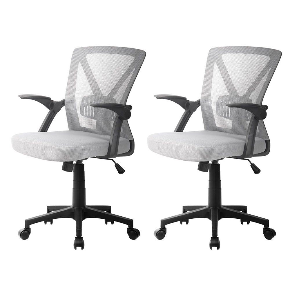 Artiss 2x Mesh Office Chair Mid Back Grey-Furniture > Office > Office &amp; Desk Chairs-PEROZ Accessories