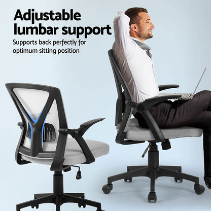 Artiss 2x Mesh Office Chair Mid Back Grey-Furniture > Office > Office &amp; Desk Chairs-PEROZ Accessories