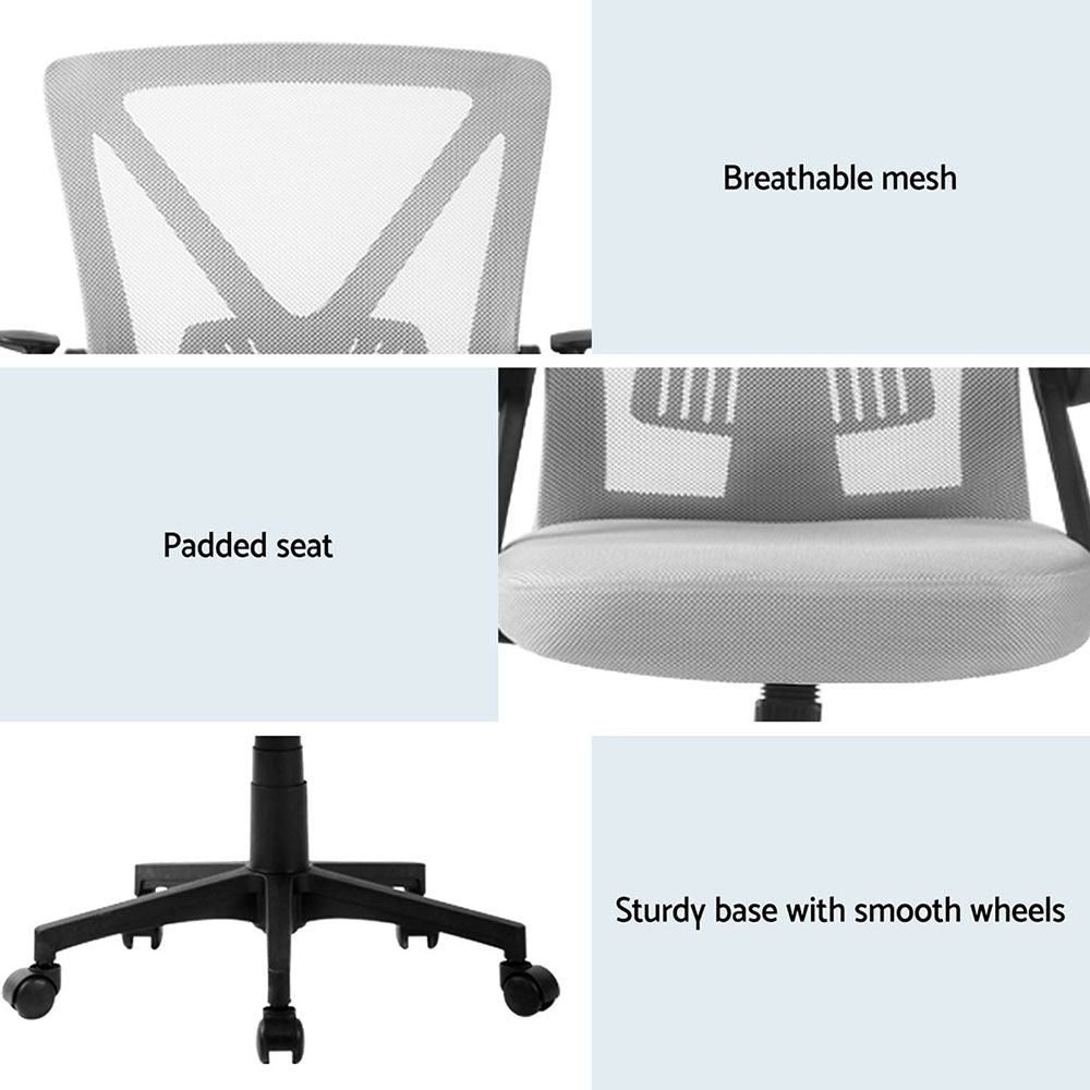 Artiss 2x Mesh Office Chair Mid Back Grey-Furniture > Office > Office &amp; Desk Chairs-PEROZ Accessories