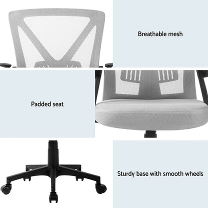 Artiss 2x Mesh Office Chair Mid Back Grey-Furniture > Office > Office &amp; Desk Chairs-PEROZ Accessories
