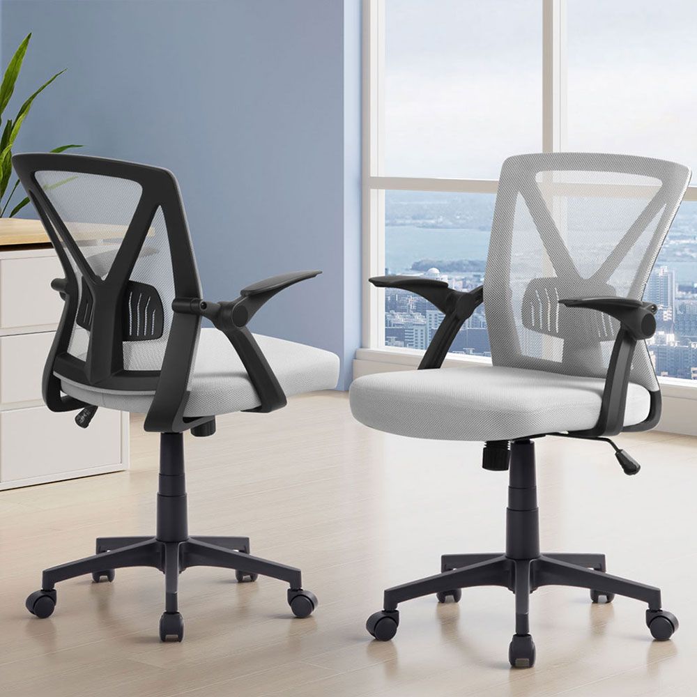 Artiss 2x Mesh Office Chair Mid Back Grey-Furniture > Office > Office &amp; Desk Chairs-PEROZ Accessories