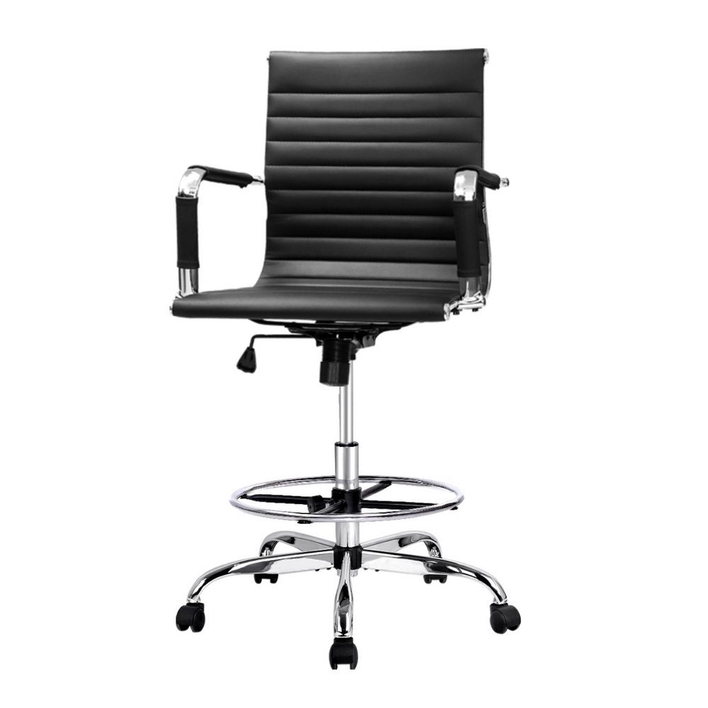 Artiss Office Chair Drafting Stool Leather Chairs Black-Office Chairs-PEROZ Accessories