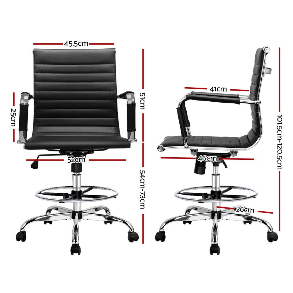 Artiss Office Chair Drafting Stool Leather Chairs Black-Office Chairs-PEROZ Accessories