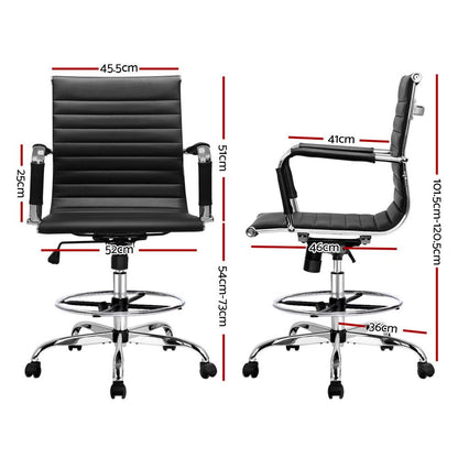 Artiss Office Chair Drafting Stool Leather Chairs Black-Office Chairs-PEROZ Accessories