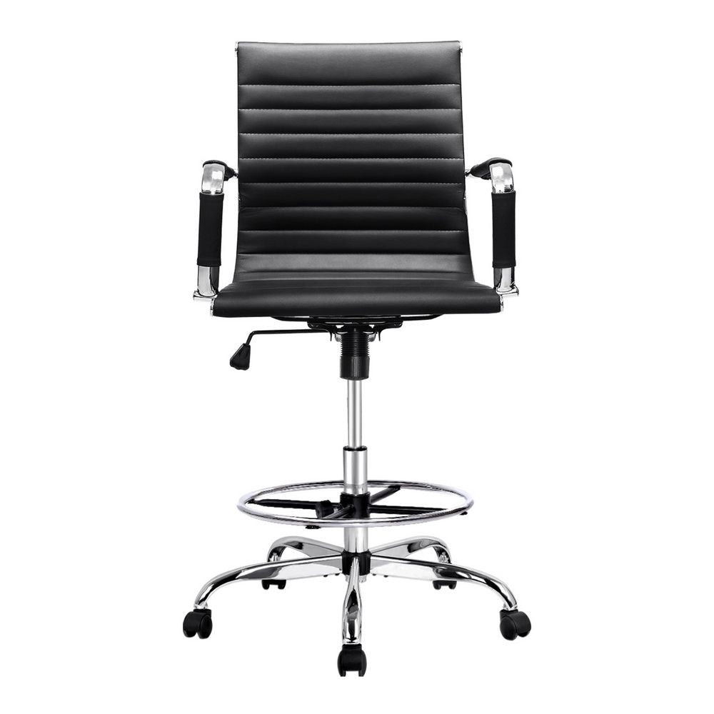 Artiss Office Chair Drafting Stool Leather Chairs Black-Office Chairs-PEROZ Accessories