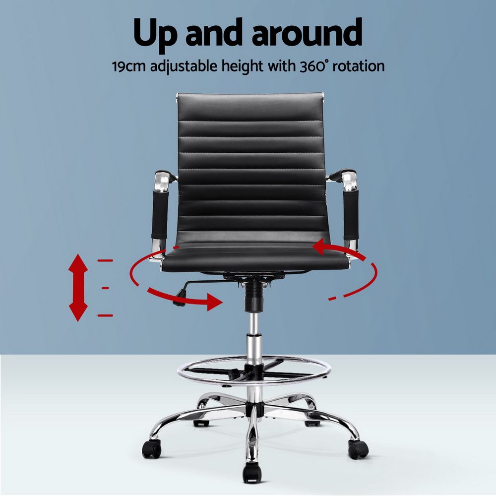 Artiss Office Chair Drafting Stool Leather Chairs Black-Office Chairs-PEROZ Accessories