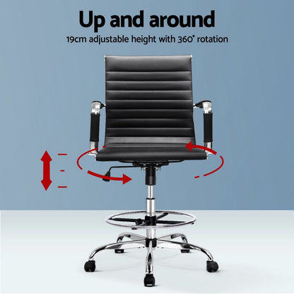 Artiss Office Chair Drafting Stool Leather Chairs Black-Office Chairs-PEROZ Accessories