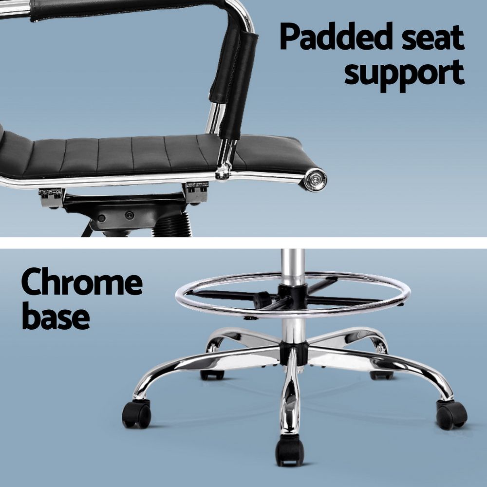 Artiss Office Chair Drafting Stool Leather Chairs Black-Office Chairs-PEROZ Accessories
