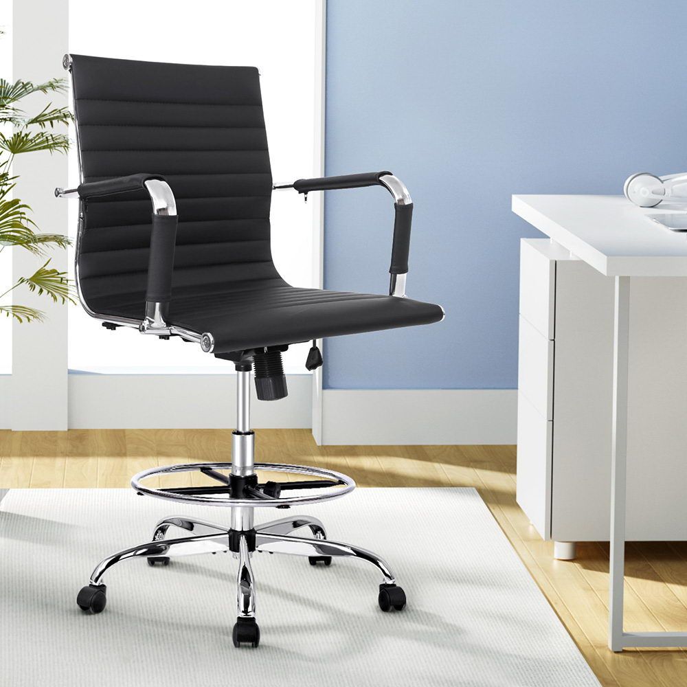 Artiss Office Chair Drafting Stool Leather Chairs Black-Office Chairs-PEROZ Accessories