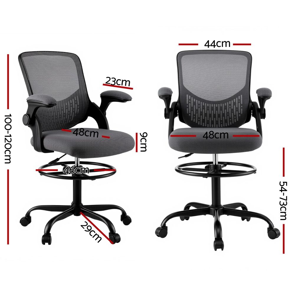 Artiss Office Chair Drafting Chairs Stool Computer Desk Studios Mesh Grey-Furniture > Office > Office &amp; Desk Chairs-PEROZ Accessories