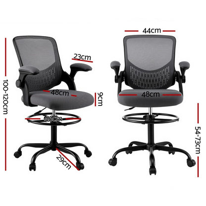 Artiss Office Chair Drafting Chairs Stool Computer Desk Studios Mesh Grey-Furniture > Office > Office &amp; Desk Chairs-PEROZ Accessories