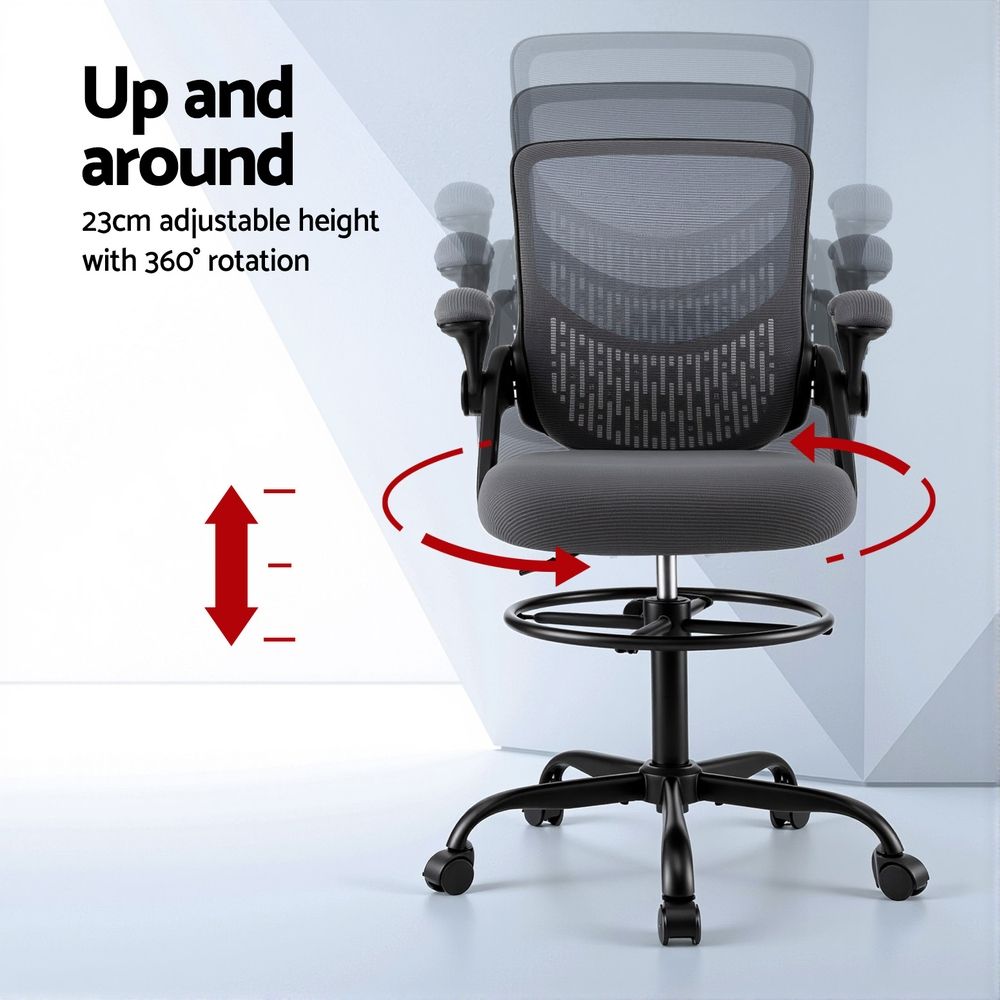 Artiss Office Chair Drafting Chairs Stool Computer Desk Studios Mesh Grey-Furniture > Office > Office &amp; Desk Chairs-PEROZ Accessories