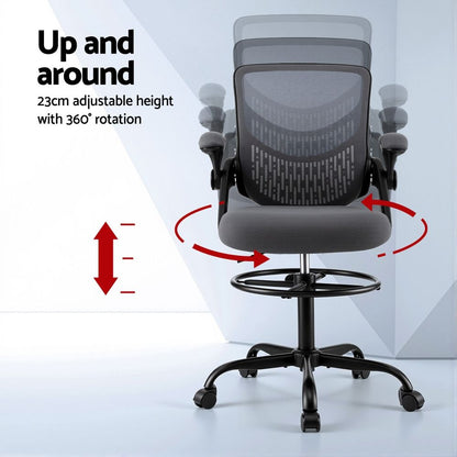 Artiss Office Chair Drafting Chairs Stool Computer Desk Studios Mesh Grey-Furniture > Office > Office &amp; Desk Chairs-PEROZ Accessories
