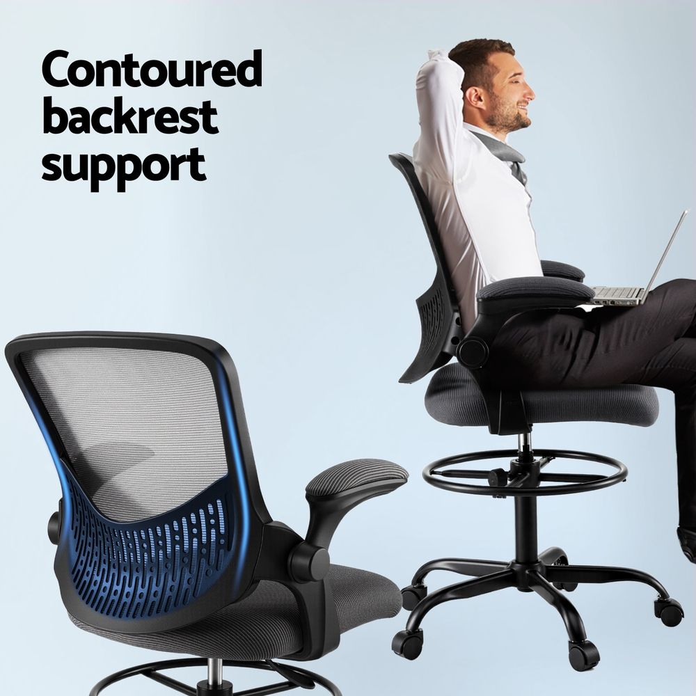 Artiss Office Chair Drafting Chairs Stool Computer Desk Studios Mesh Grey-Furniture > Office > Office &amp; Desk Chairs-PEROZ Accessories