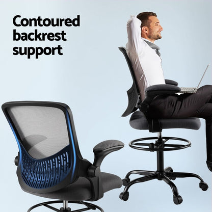 Artiss Office Chair Drafting Chairs Stool Computer Desk Studios Mesh Grey-Furniture > Office > Office &amp; Desk Chairs-PEROZ Accessories